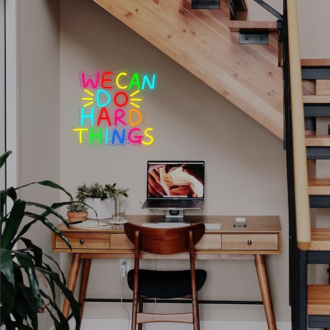 We Can Do Hard Things Neon Sign Inspirational Classroom Neon LED Light | Dimmable Kids Wall Art Neon Signs for Classroom Backdrop Library Office Bedroom Reading Room Birthday Party Decoration