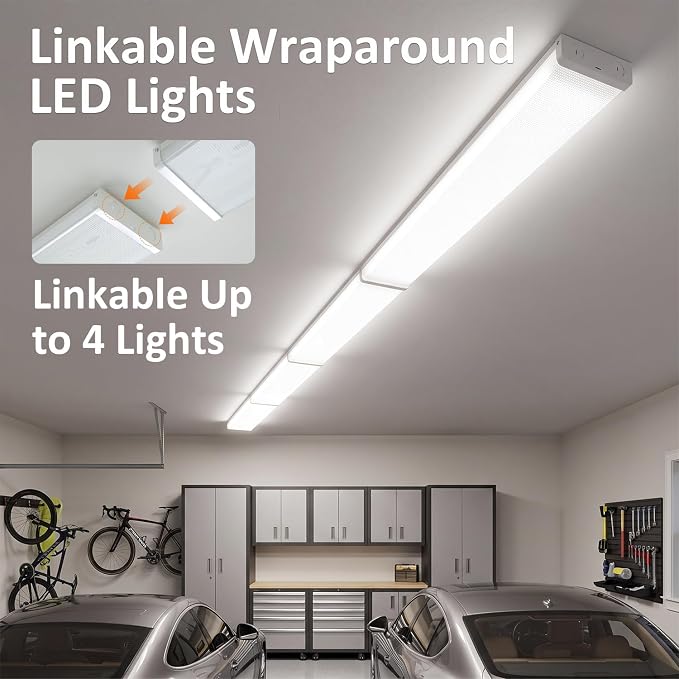 4FT LED Wraparound Light 4 Pack, ETL Listed 3 CCT & 3 Wattage Wrap Light Fixture, 75W/65W/55W 4000K/5000K/6000K Ceiling Light for Garage, Workshop, Closet, Kitchen, Shop, Laundry