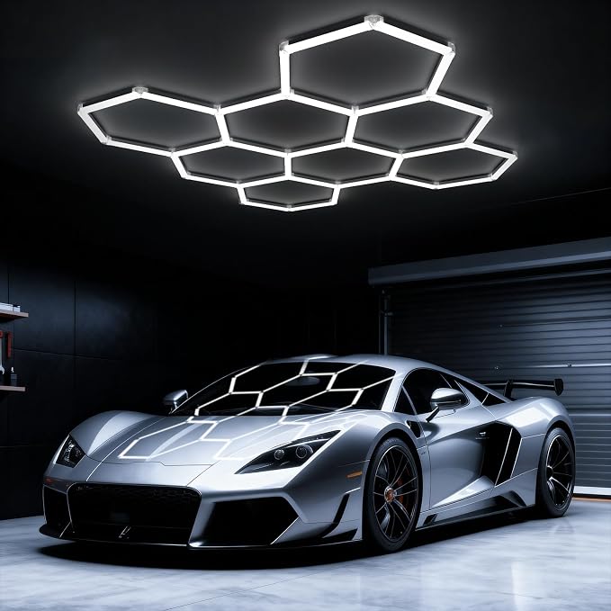 Hexagon Garage Lights: 245W 8 Grids Hexagon Led Lights 26950LM | 6500K Ultra Bright Hex Light, DIY Honeycomb Light for Garage, Shop, Basement, Barber, Homegym, Car Detailing, Studio