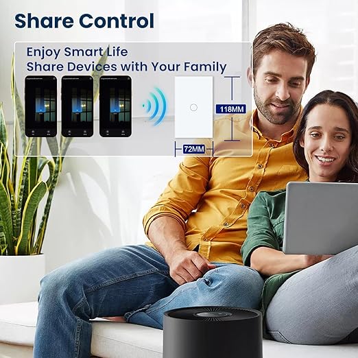 WiFi Smart Light Switch,1-Button Single Gang 2.4GHz Wi-Fi Touch Switch, Neutral Wire Required,Work with Smart Life/Tuya App and Alexa,White