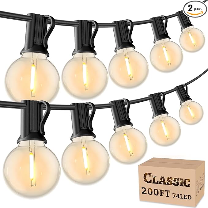 RTTY Outdoor String Lights 200ft, G40 Led Patio Globe Lights with 78pcs Plastic Bulbs, Shatterproof Waterproof Connectable Hanging for Porch Cafe Bistro Backyard Gazebo Balcony Deck Party