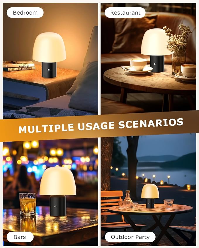 CHLORANTHUS Portable LED Table Lamp, Cordless Desk Lamp Rechargeable, 3-Color Touch Stepless Dimming Night Light for Bedroom/Children's Room/Terrace/Dining Room/Cafe (Black)