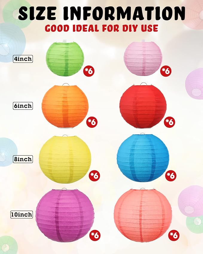 Treela 48 Pcs Paper Lanterns Party Decorations Round,Multicolor