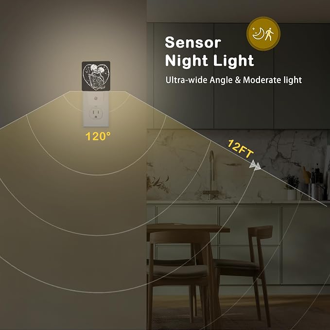 Skull Skeleton Love Night Light,Plug in Night Light, Dusk to Dawn Sensor Nightlights for Stairway/Hallway/Kitchen/Bedroom/Bathroom 0.5W