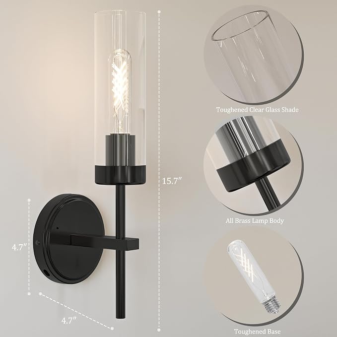 Black Battery Operated Wall Sconce, Wireless Wall Sconces with Remote Control, Rechargeable 3000K Dimmable Wall Light for Bedroom Living Room Bathroom Hallway Entryway Stairwell