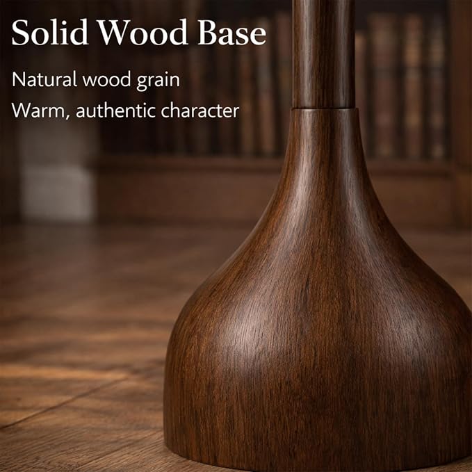 MOFFE Mid Century Modern Real Wood Floor Lamp with 2 Shades for Two Looks | 65" Tall,Sculptural Teardrop Base,Wooden Pull Chain,Vintage Standing Lamp,Linen Shades,Living Room,Bedroom, Bulb Included