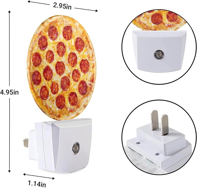 EKOBLA Pizza Night Light, Cheese and Sausage Food Pattern Night Lights Plug Into Wall with Auto Sensor for Teens Room and Novelty Gift