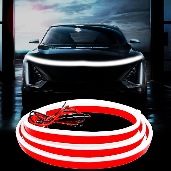 Car LED Hood Light Strip for Cars, SUVs, Trucks, White, 59 Inch | 12V, Flexible Waterproof, Universal Daytime Running Lights, Dynamic Scan Start-up Effect, Super Bright Bonnet Lights