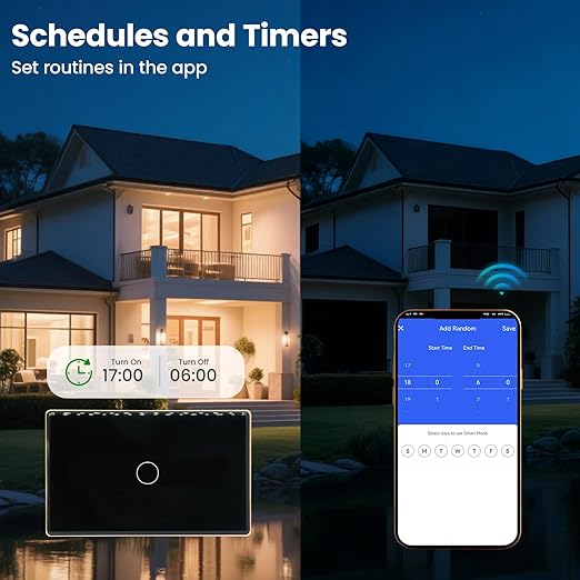 WiFi Energy Monitoring Smart Light Switch,Single Pole 1-Button,Neutral Wire Required,2.4GHz,Compatible with Alexa,Tuya/Smart Life App,Single-Gang,Aluminum Frame 2.5D Glass Panel,Black