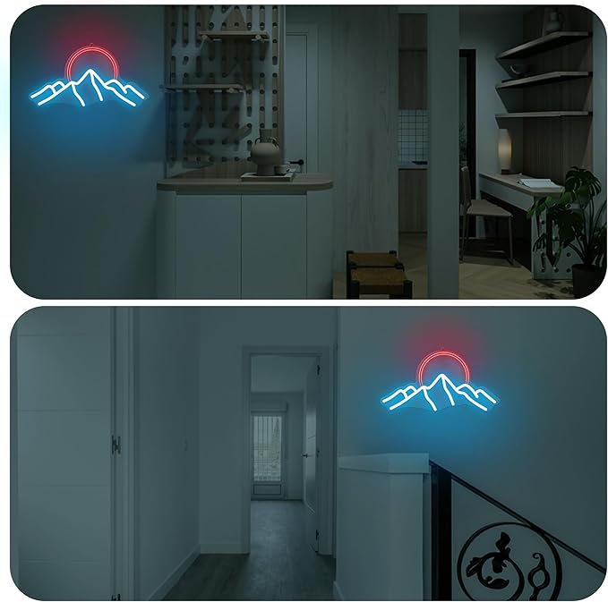 Mountain Neon Sign for Wall Decor, Anywin Dimmable Sunrise Sunset Led Signs with Ice Mountains Neon Signs Art For Living Room, Bedroom Gaming Room, Hotel Decor, Cool Gifts for Friends, Partner