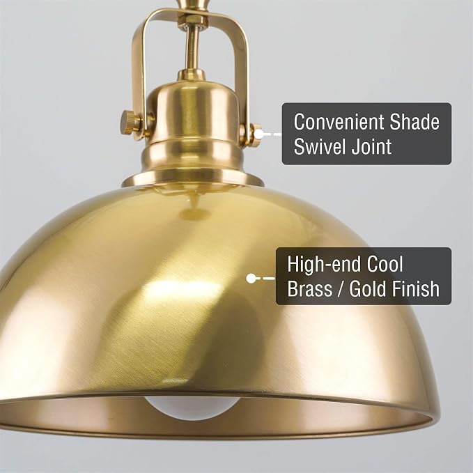 Kira Home Belle 9" Modern Industrial Mini Pendant Light for Kitchen Island | Classic Dome Metal Shade, Retro Mid-century Profile Design, Premium Cool Brass Finish Ceiling Hanging Fixture