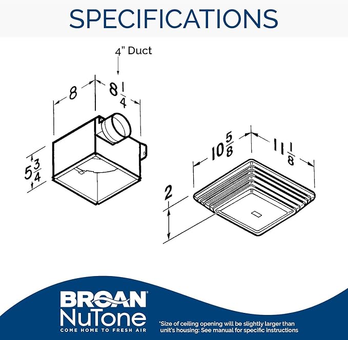 Broan- NuTone 678 Ventilation Fan and Light Combo for Bathroom and Home, 100 Watts, 50 CFM
