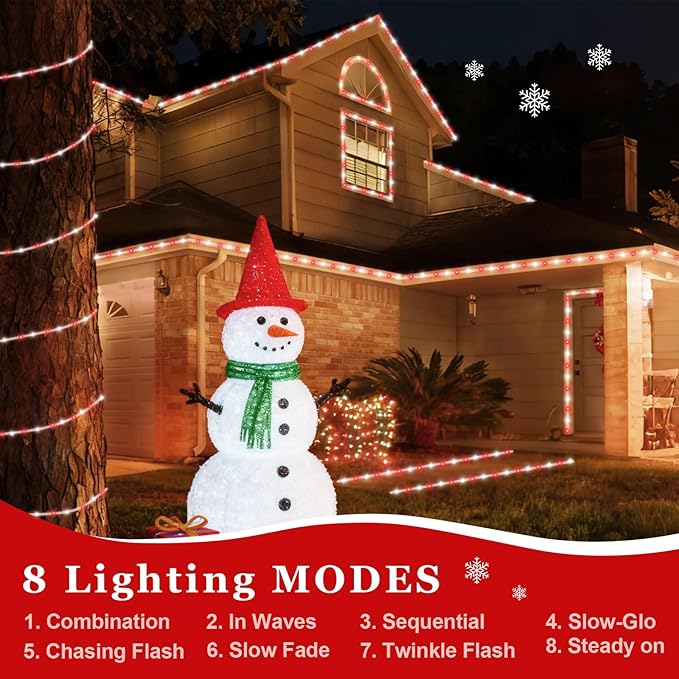 QITONG Red and White Solar Rope Lights, 2 Pack Each 33ft 100 LED Christmas String Light, 8 Modes Fairy Lights in Clear Thin Tube