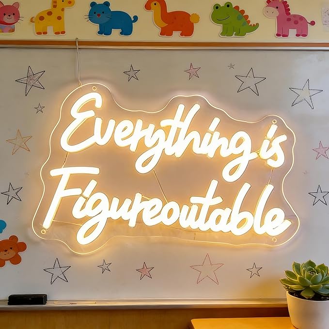Everything is Figureoutable Neon Sign Dimmable Led Neon Lights for Wall Decor USB Inspirational Word Neon Light Up Signs for Office Bedroom Home Bar Study Room Wedding Birthday Party Teens Girls Gifts