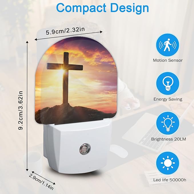 Cross Night Light, Night Lights Plug Into Wall Decor,At Sunset Dusk to Dawn Home Indoor Stairway Kitchen Corridor, Boys Girls Women Men Room Gifts