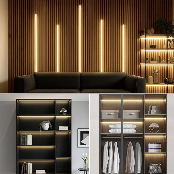 Black Cabinet Light COB LED Strip Lights | 6 pack penetrable touch dimmable suitable for display cabinet wine rack and backdrop lighting (Natural White, 9.9ft / 3M)