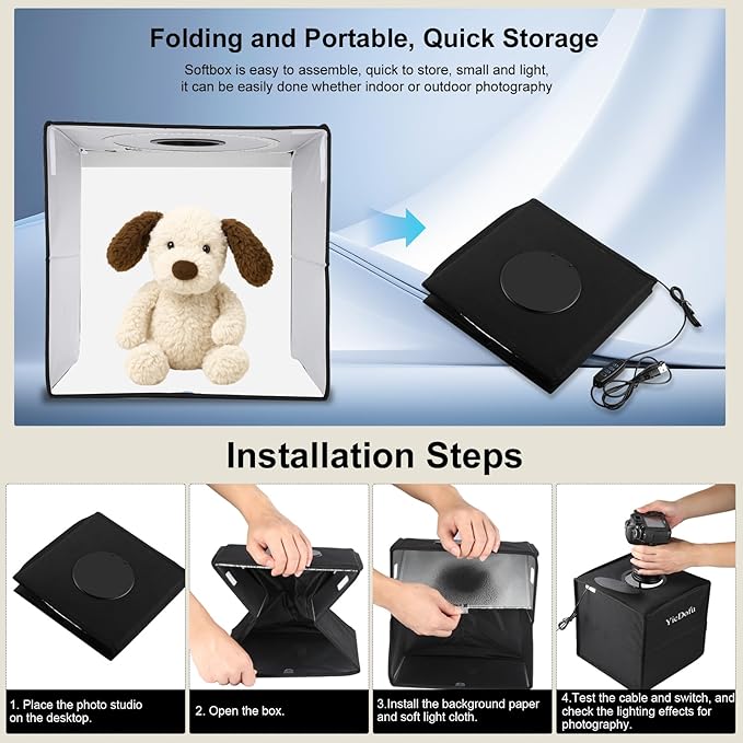 12''x12'' Foldable Photo Light Box Studio Kit with 120 LED Ring Light 3 Lighting Modes & 6 Color Backdrops Portable Shooting Tent for Product Photography Jewelry Small Items