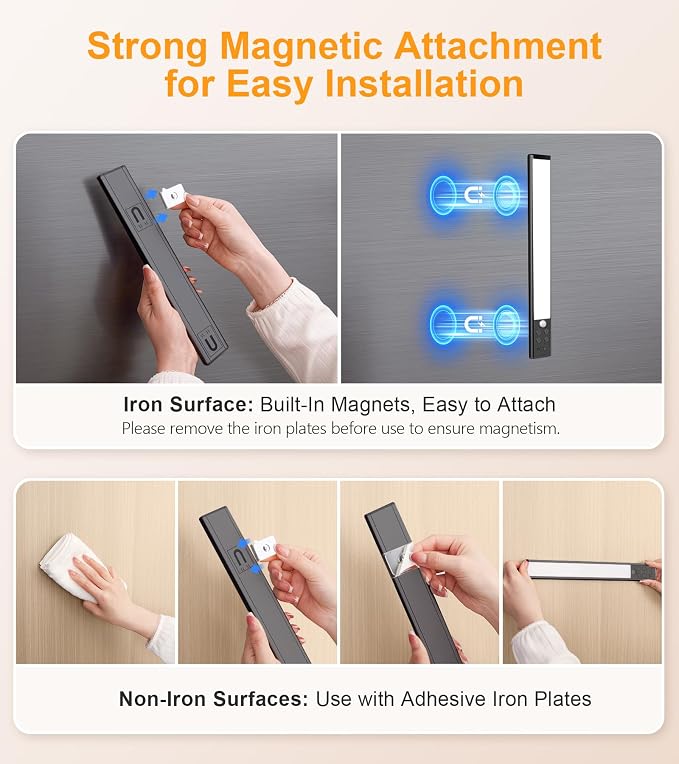 Gritin 2026 Gen 2 12.7inch Under Cabinet Lighting with Flashlight Mode | 5 Colors & 6 Brightness,Super Bright,4 Modes,Motion Sensor,Long Lasting,Easy Installation Under Closet Lights-2 Pack-Black