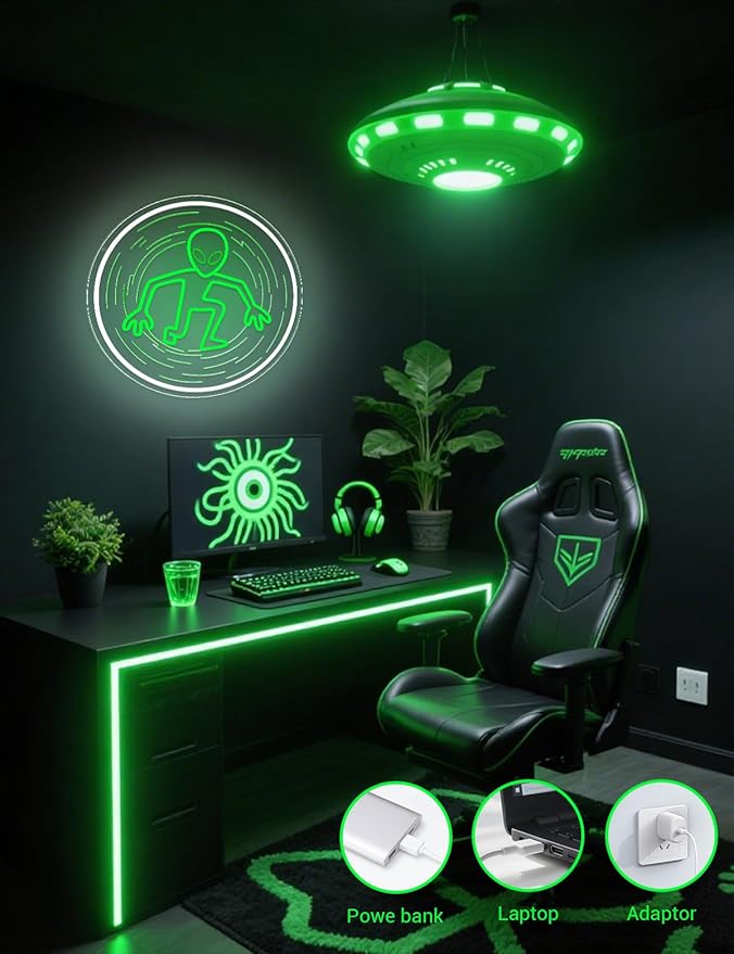 Dimmable Alien UFO Neon Sign for Gaming Room & Man Cave, Sci-Fi Wall Art for Bedroom & Bar Decor, Cool Gifts for Men Who Love Space Exploration(Space Alive)
