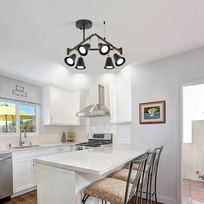 SEEBLEN 6-Light Modern Track Lighting Fixtures Ceiling, Flexible Foldable Arm and Rotatable Light Head,Black Kitchen Track Lighting for Kitchen Islands, Dining Rooms, Bars, Closets, Workbenches.