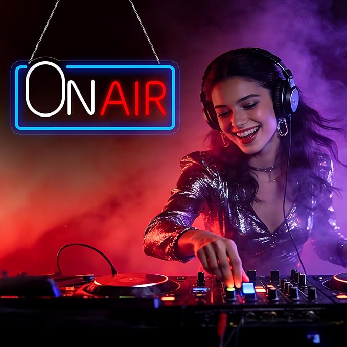 On Air Sign LED Neon Light, USB Plug-in Neon Wall Sign, Dimmable LED Decor Light for Music Recording Studio Podcast Room Home Bar Game Room, Aesthetic Wall Art Decoration Gift (22" x 10.1")