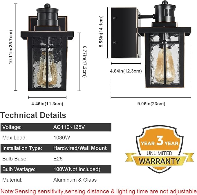 2 pack Porch Lights with GFCI Outlet,Dusk to Dawn Motion Sensor Outdoor Lights,3 Lighting Modes Black Front Door Lights,Waterproof Exterior Light Fixture,Outside Wall lamp for House Patio Garage
