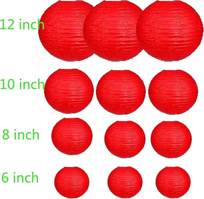 12Pcs Paper Lanterns 6”, 8”, 10”, 12”,Paperlanterns Party Decoration, White Paper Lanterns for Wedding, Bridal, Birthday, Outdoor, Home, Garden, Holiday and Party.