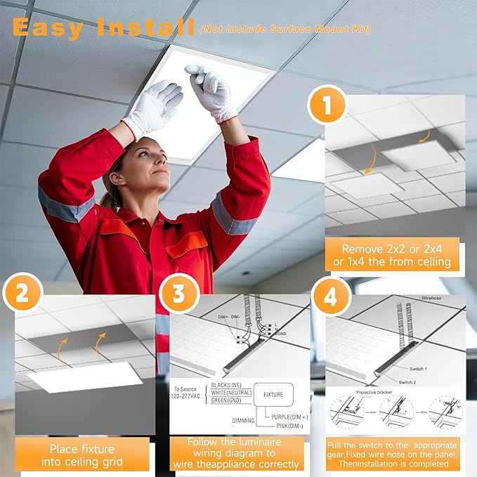 4 Pack 2X2 Led Flat Panel Light,0-10V Dimmable,3000K/4000K/5000K, 30W/40W/50W, Drop Ceiling Light for Mall, Officeroom, Garage