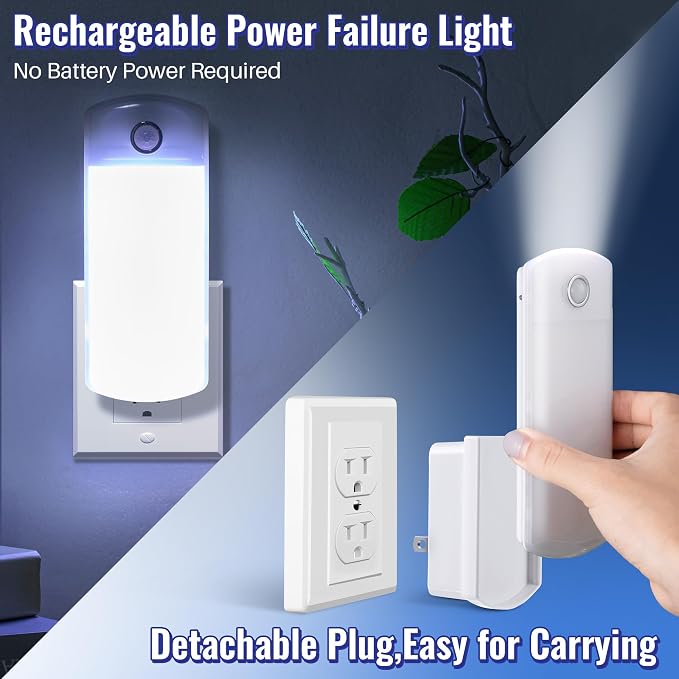 6 Pack 4 in 1 LED Power Failure Light for Home Emergency Power Outage | Rechargeable Plug in Flashlights with Motion Sensor, LED Emergency Light for Home Power Failure Black Outs Hurricane Supplies