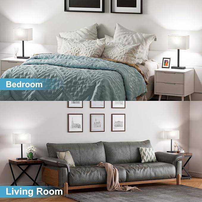 Touch Lamps for Bedroom, 3 Way Dimmable Grey Bedside Table Lamps Set of 2 | USB C+A Charging Port, Modern Table Lamp for Night Stands, Desk Lamp for Nightstand, Bed Side, Living Room, End Tables
