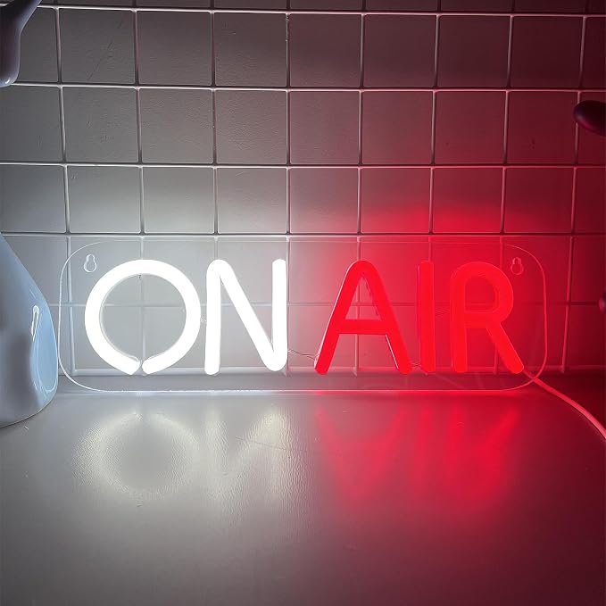 On Air Neon Sign - 5V USB power supply, low power consumption for Wall Decor, Podcast Decor, Video live, game live，LED Neon Signs, Wall Decor (White-Red)
