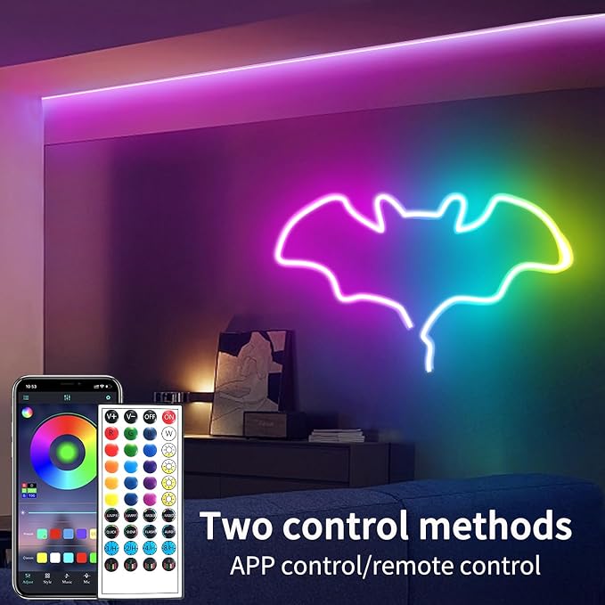 LED Neon Rope Lights 32.8FT,IP65 Waterproof LED Strip Lights, Music Sync LED Lights with Remote and APP Control,24V RGB LED Rope Lights for Bedroom,Holiday Decoration（with Snap &Screws） | Music Sync LED Lights with Remote and APP Control,RGB LED Rope L...