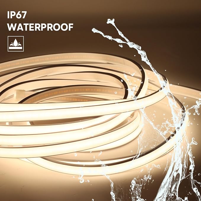 16.4ft White LED Strip Lights AC 110V Cob LED Strip Cuttable | IP67 Outdoor Waterproof Lighting Strip 320LEDs 4000K Super Bright Rope Lights for Indoor Outdoor Bedroom Decor