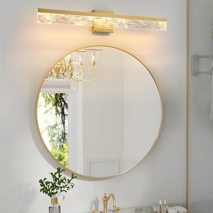 AIJIASI Gold Bathroom Light Fixtures, 32 Inch Modern Vanity Lights for Bathroom 24W Dimmable Vanity Lighting Fixtures Over Mirror LED Vanity Light Bar for Restroom Mirror 3000K