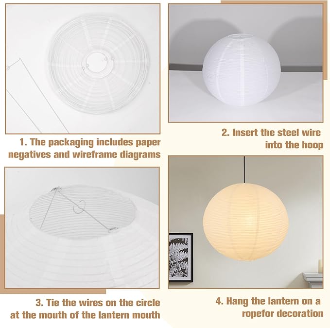 White Paper Lamp Shades set of 2, 12''x12'' Small Chinses Paper Lantern Pendant Light Shades,Round Lanpshades Home Decor Ceiling Lampshade, Foldable Lampshade