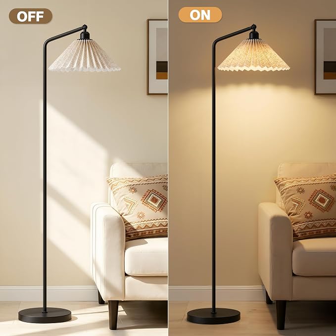 Floor Lamps for Living Room & Bedroom, 63" Modern Tall Standing Lamp, 3CCT | Rustic Pole Lamps for Home Office, Classroom, Bedside, Pleated Lampshade, Foot Switch, Easy Assembly (Bulb Included)