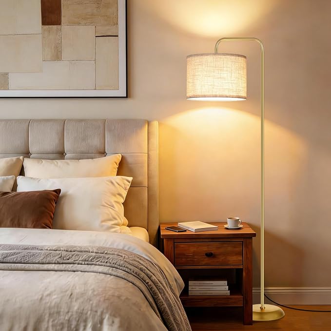 TJOY Floor Lamp, Golden Standing Floor Lamp for Living Room with 3 CCT Bulb | 3 Color Temperatures 12W Bulb included, Metal Lamp with Extended Arm, Lamp for Bedroom, Couch, Reading Nook, Office, Golden