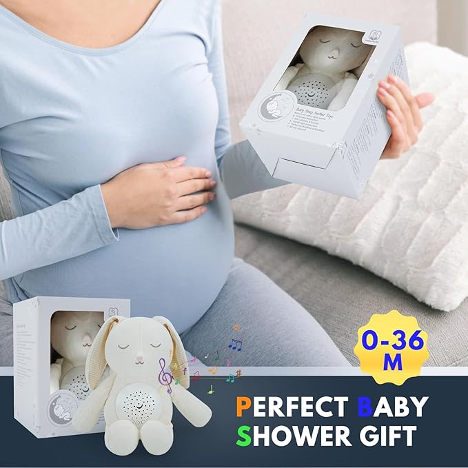 Baby White Noise Hatch Sound Machine & Lullaby Crib Soother - Bunny Stuffed Animal Night Light Projector, 5 x 6 x 8.5 Inches Sleep Soother Infant Gift for Newborn 0-6 Months