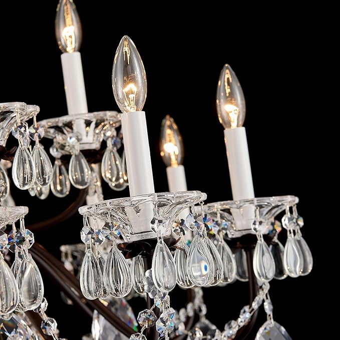 Vintage Crystal Chandelier 18-Lights Large Crystal Chandeliers for High Ceilings Brown Maria Theresa Chandelier Light Fixture for Living Room Hallway Hotel Banquet Hall Lobby Entrance Foyer Dia 37"