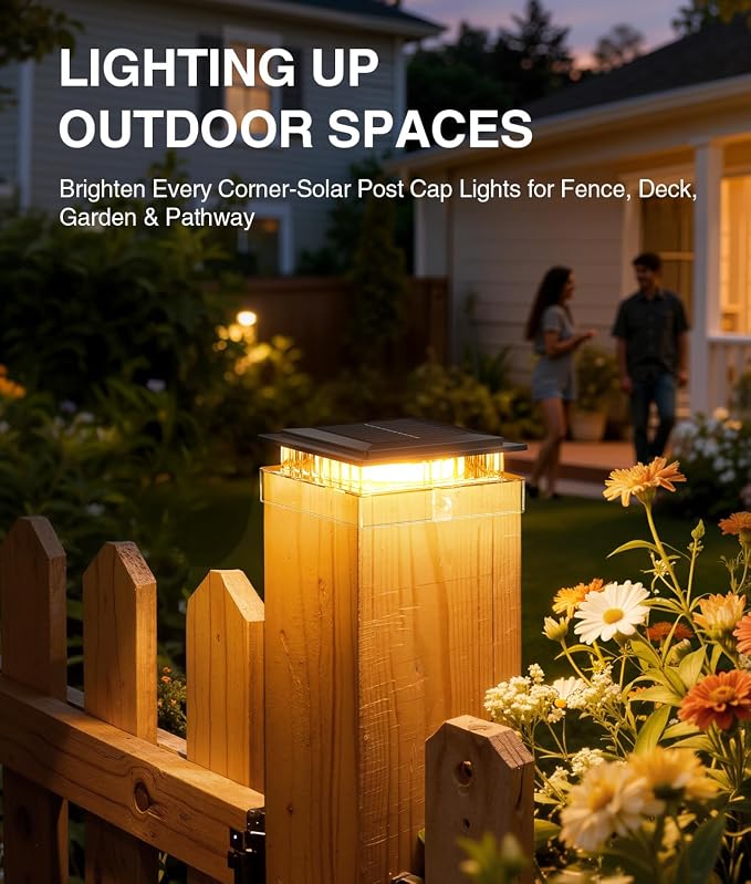 12 Pack 4x4 Solar Post Cap Lights Outdoor, Fence Post Solar Lights with Warm Light Mode, Waterproof Fence Deck Post Lights Solar Powered Fits 4x4 3.5x3.5 Vinyl Wooden Posts for Patio Porch