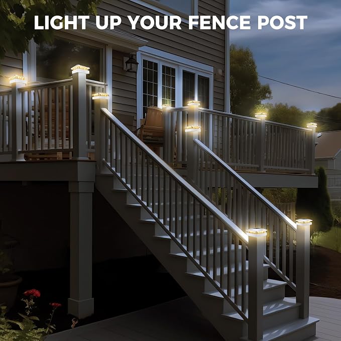 16 Packs 4x4 White Solar Post Cap Lights Outdoor with 3 Modes | Fence Post Light Solar Powered Fit 4×4/3.5×3.5 Wood/Vinyl Posts, Waterproof Post Topper for Deck Yard Garden Porch Outside