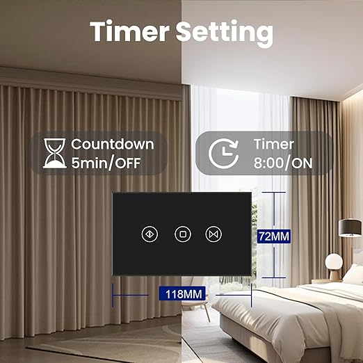 Smart Curtain Switch Single Gang 2.4GHz Wi-Fi Touch Switch, Neutral Wire Required,Work with Smart Life/Tuya App and Alexa,Tempered Glass Panel,Black