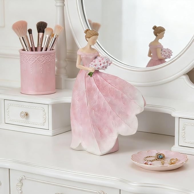 Guichifun Pink Leaf Angel Girls Fairy Statue Collection Home Decoration | Resin, Home Garden Patio Living Room Decor, Memorial Gift for Mom 7.5 x 4.5 x 11.5 Inch