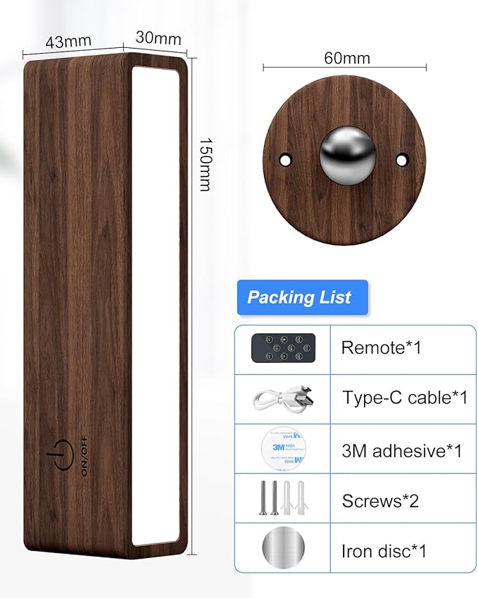 YiLaie Rechargeable Wall Lights for Bedroom,Battery Operated Wall Sconce with Remote Control, Wireless Wall Mount Lamp with 3 Color Temperature for Bedroom,Wood Wall Lights Dimmable,Bedside Reading