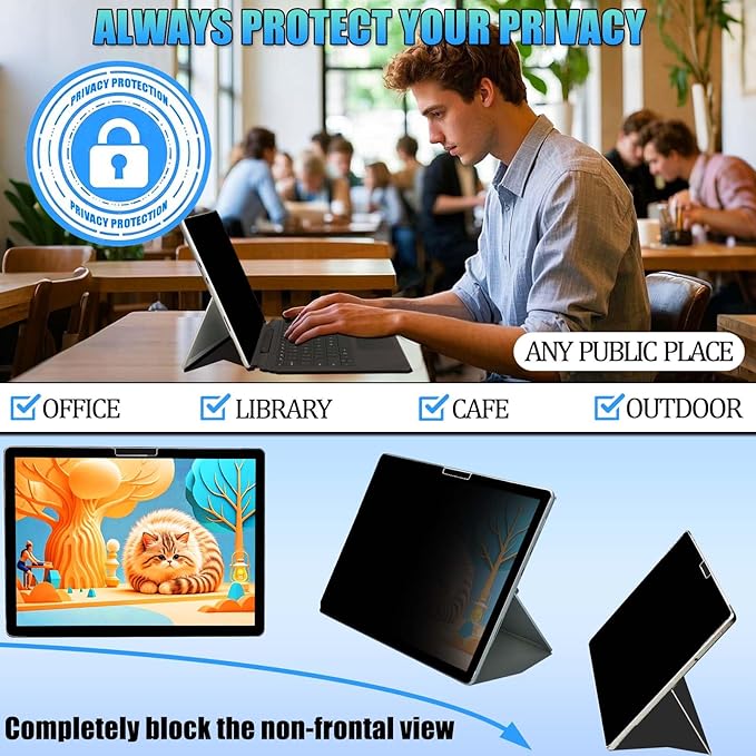 Privacy Screen for Microsoft Surface Pro 7,6, 5,4 - Privacy Screen Protector Surface Pro 7,6, 5,4 Screen Protector - Fully Removable,Easy to Install,Reusable,No Bubbles Screen Protector