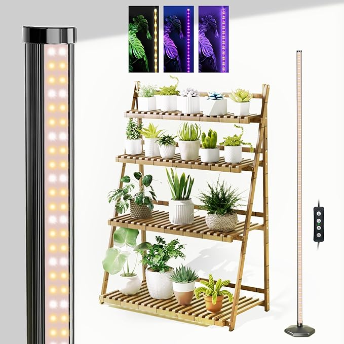 Grow Lights for Indoor Plants with Timer, 192 LEDs 42W Vertical Full Spectrum Grow Light 65 Inch Standing Grow Lights 3 Light Modes 5-Level Dimmable Wide Coverage