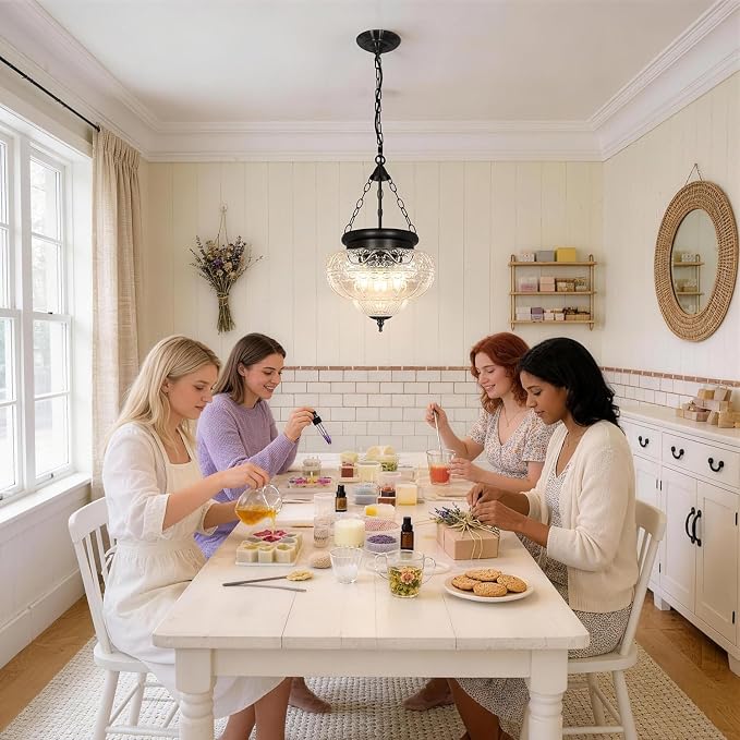 3-Light Matte Black Pendant Lights with 12In Floral Glass, Penant Lighting Fixture with Adjustable Chain, Vintage Pendant Lights Kitchen Island, Hanging Light Fixtures for Dining Room Entryway, E26*3