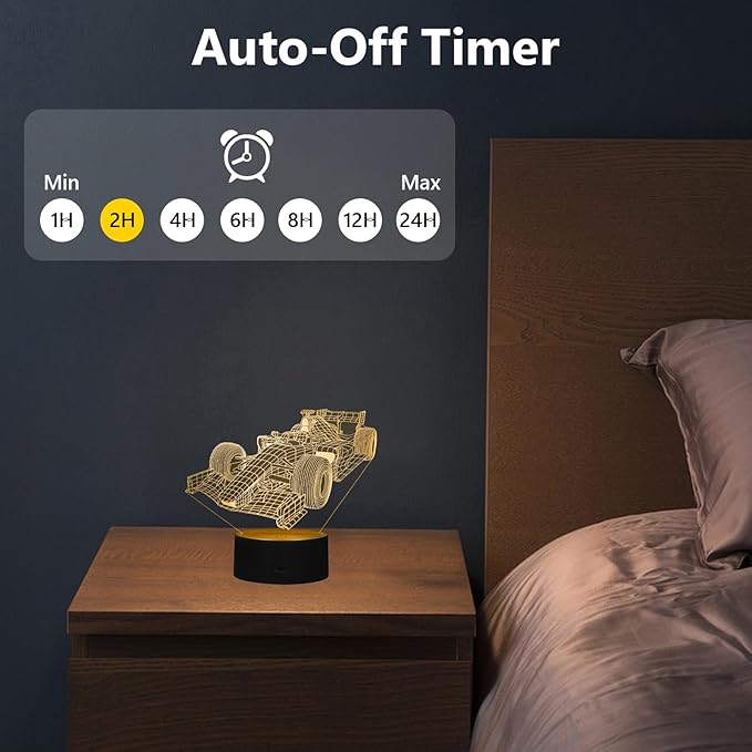 Racing Car Night Light, Formula 1 3D LED Night Lamp for Boys - Racing Cars Themed Bedroom Lamps, Optical Illusion Lamp with Remote Control, Perfect for Kids' Room Décor, Cool Gifts for Cars Lovers