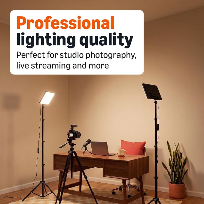 Amazon Basics 2-Pack LED Video Light, 7 Vibrant RGB Colors and 3 Color Temperatures (2500-6500K), Dimmable Lighting with 62.3-Inch Adjustable Tripod, 360° Gimbal, USB-Powered for Streaming