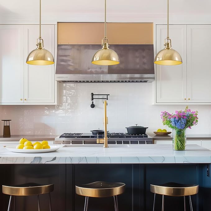 Kira Home Belle 9" Modern Industrial Mini Pendant Light for Kitchen Island | Classic Dome Metal Shade, Retro Mid-century Profile Design, Premium Cool Brass Finish Ceiling Hanging Fixture